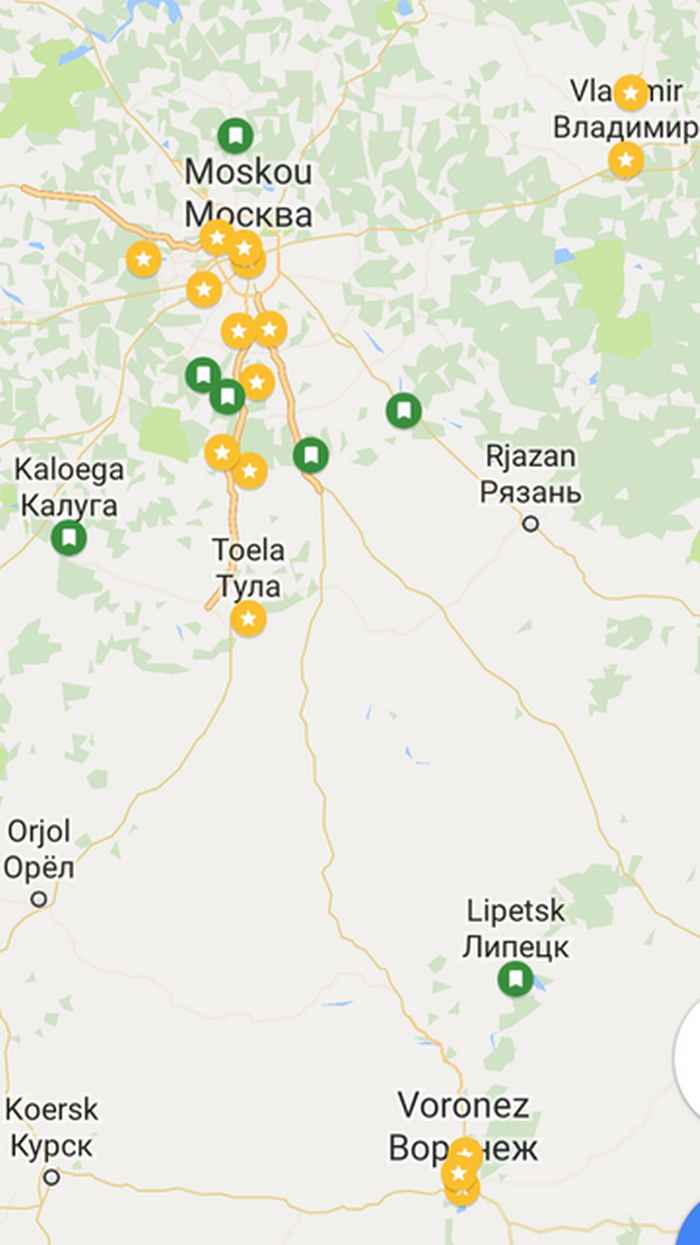 Places I visited during my research (yellow).